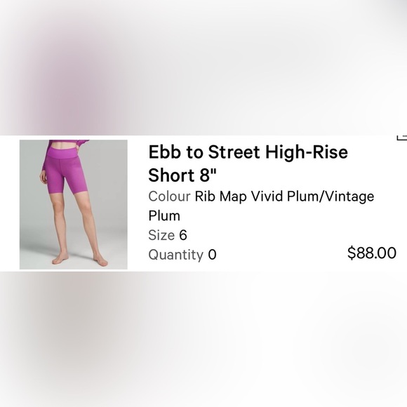 lululemon ebb to street ribbed high rise bike short 8 inch sz 6 - Picture 9 of 9